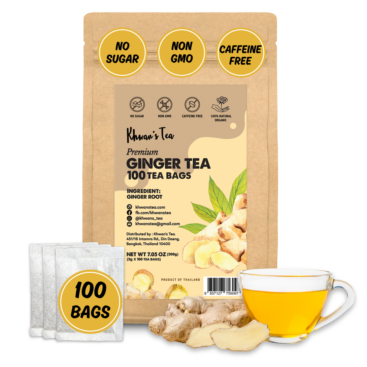 Ginger Tea 100 Tea Bags, 7oz (100 x 2g/Bag)
