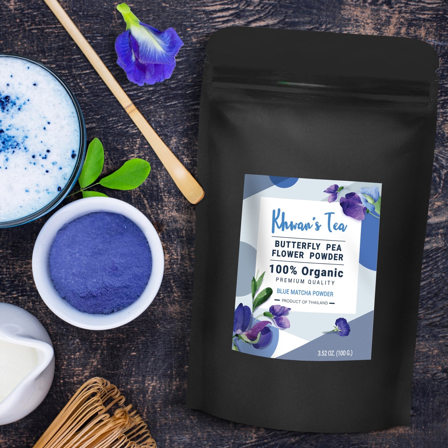 Butterfly Pea Flower Powder Extract Blue Matcha Latte Tea Natural Food Coloring