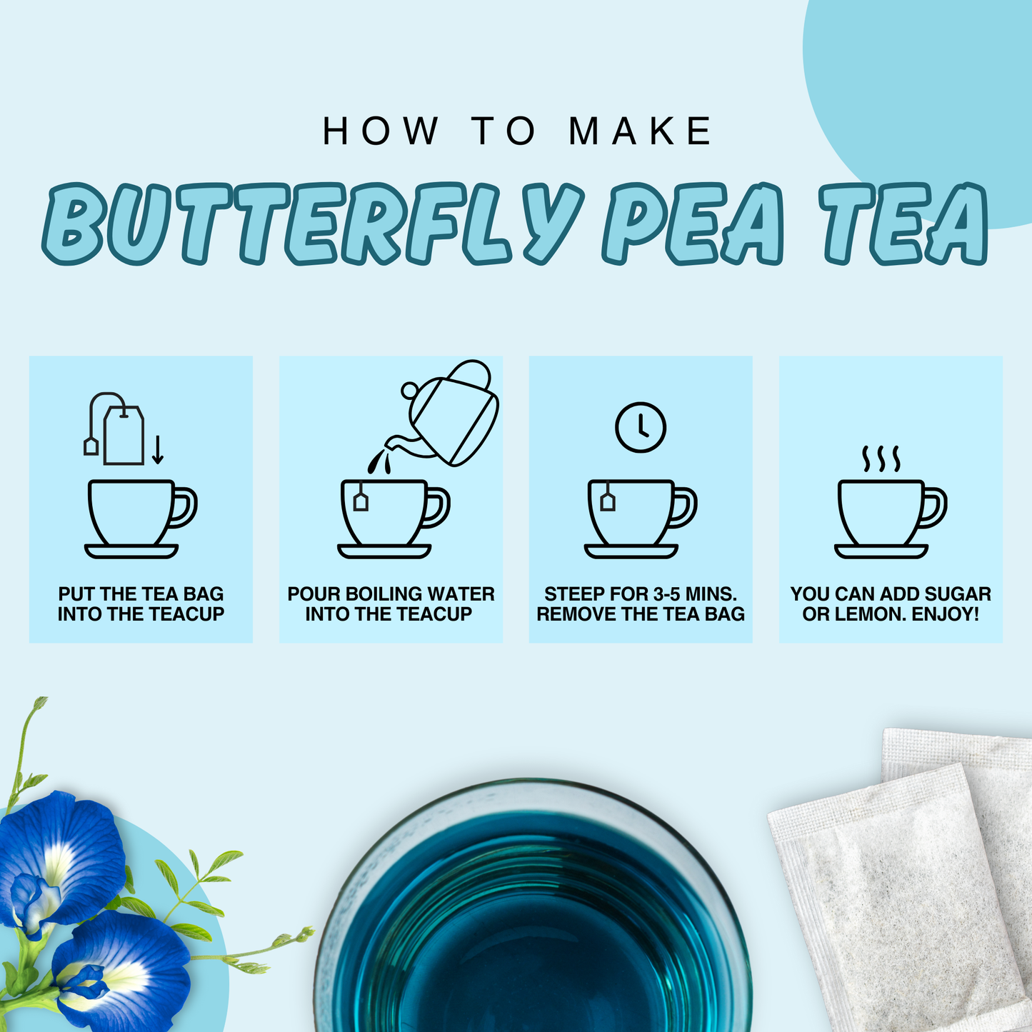 Organic Butterfly Pea Flower Tea 100 Tea Bags, 7oz (100 x 2g/bag)