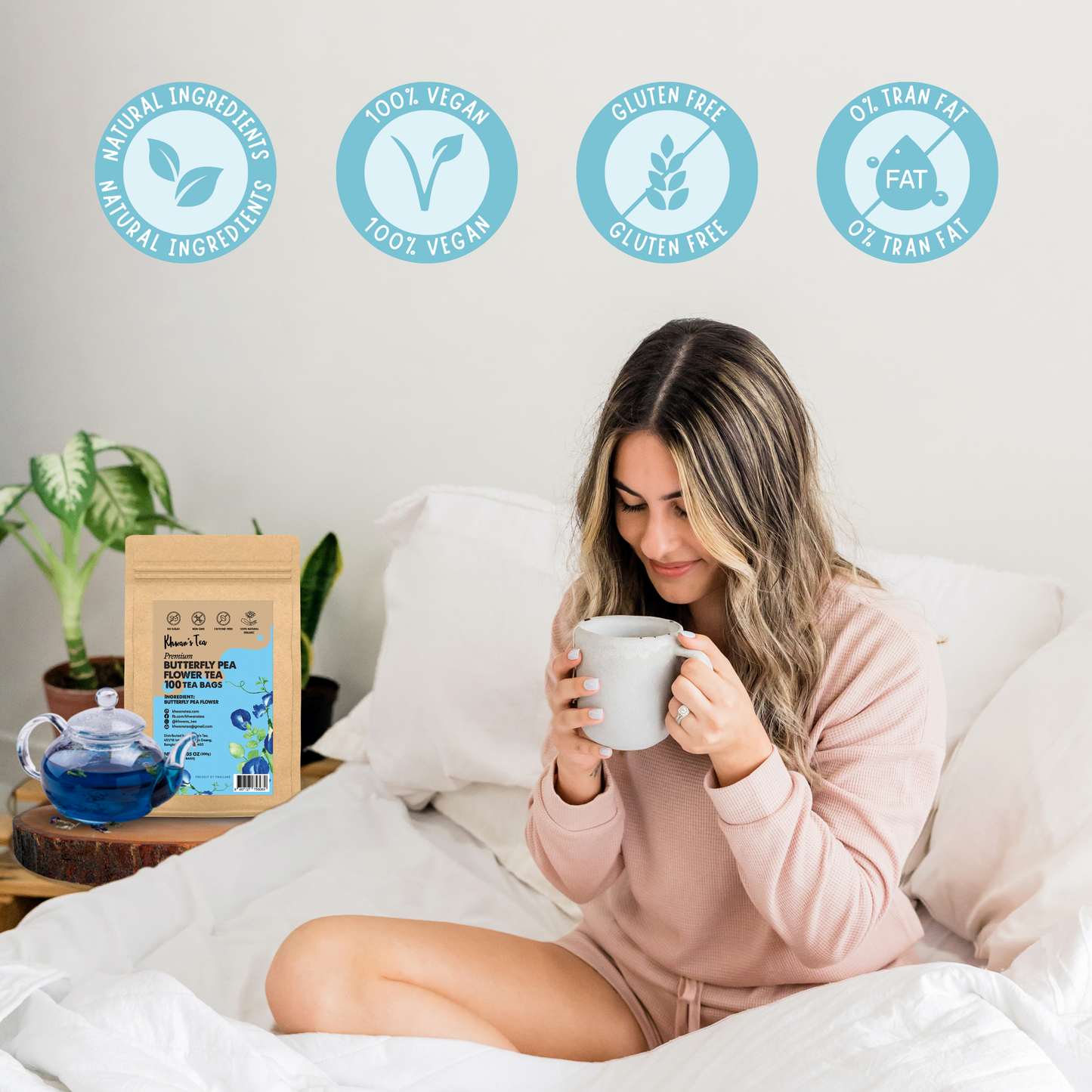 Organic Butterfly Pea Flower Tea 100 Tea Bags, 7oz (100 x 2g/bag)