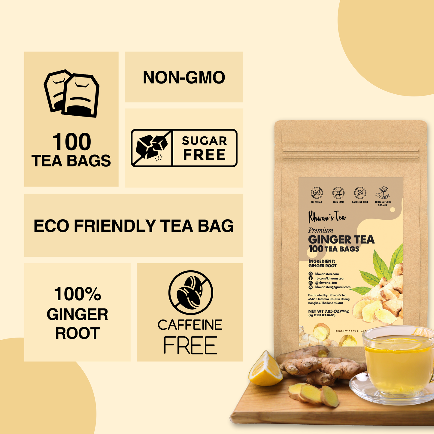 Ginger Tea 100 Tea Bags, 7oz (100 x 2g/Bag)