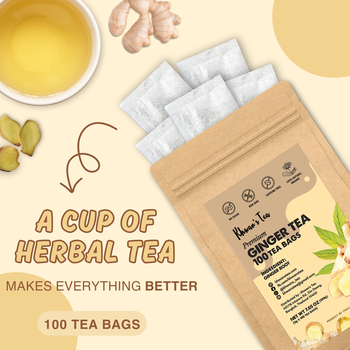 Ginger Tea 100 Tea Bags, 7oz (100 x 2g/Bag)