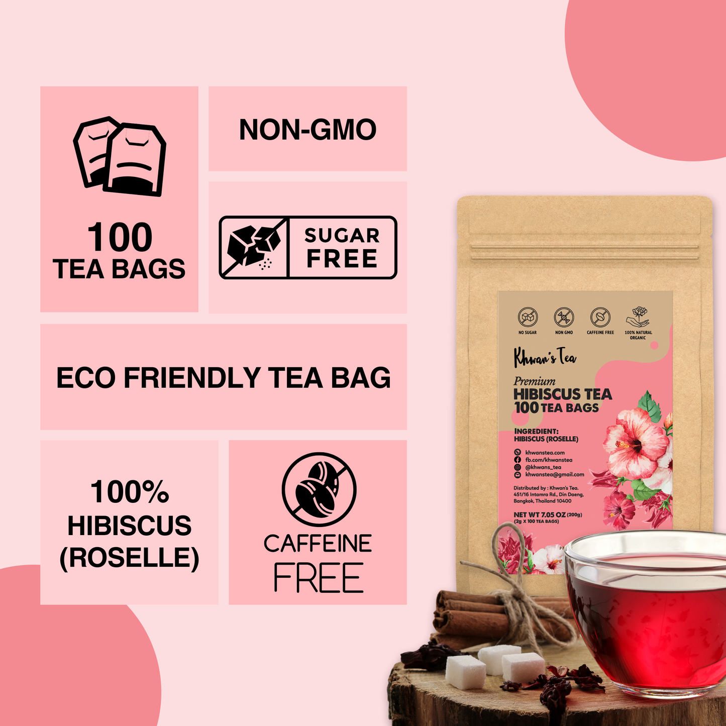 Hibiscus Tea 100 Tea Bags, 7oz (100 x 2g/bag)