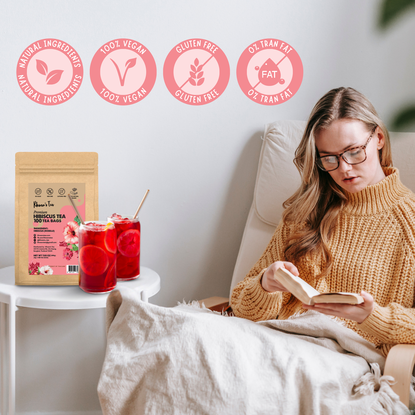 Hibiscus Tea 100 Tea Bags, 7oz (100 x 2g/bag)