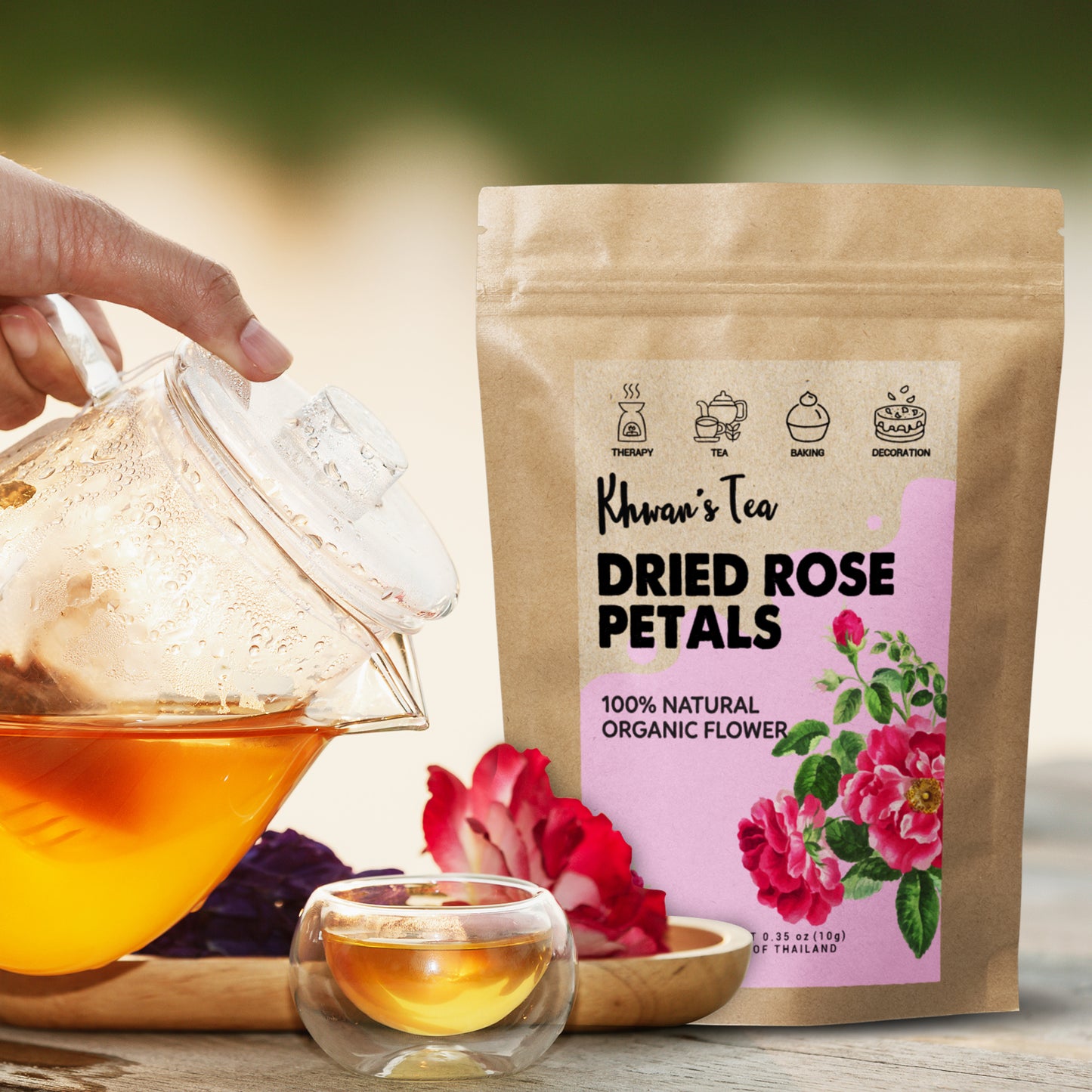 Dried Rose Petals Tea Organic Rose Flower Natural Vegan NON-GMO Healthy Product of Thailand