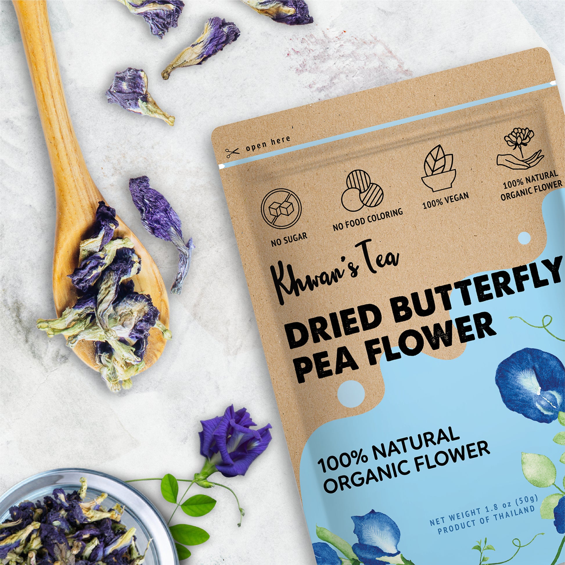 Dried Butterfly Pea Flower Herbal Tea Organic Natural Food Coloring Vegan NON-GMO Healthy Product of Thailand