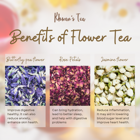 Benefits of Flower Tea Natural Blue Butterfly Pea Rose Jasmine Vegan Organic Healthy NON-GMO