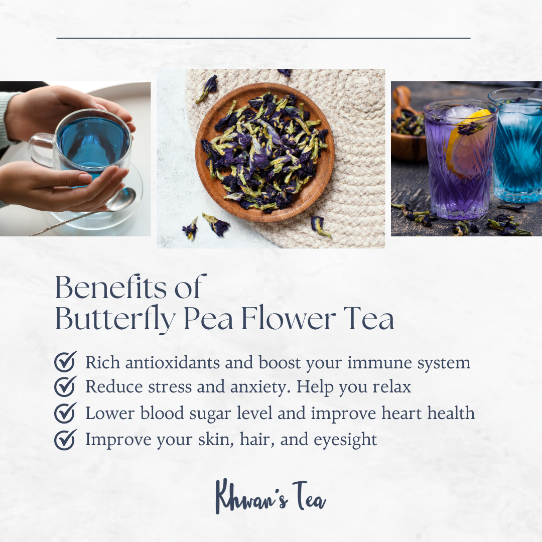 Benefits of Blue Butterfly Pea Flower Tea Natural Vegan Organic Healthy NON-GMO