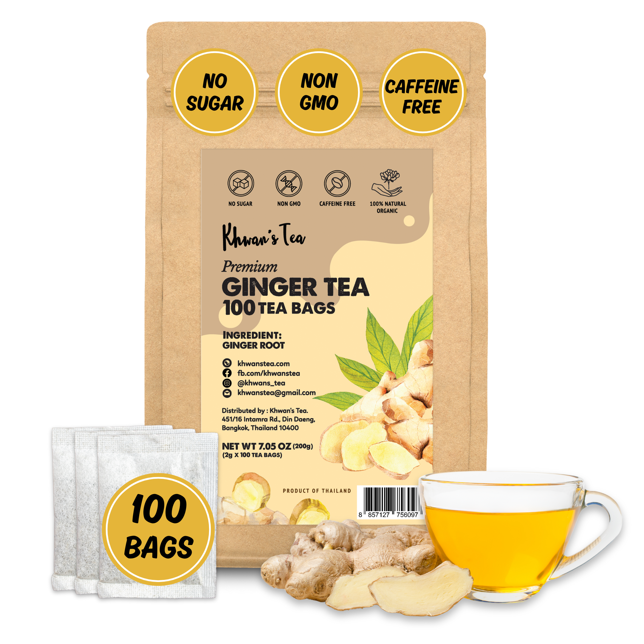 Ginger Tea 100 Tea Bags, 7oz (100 x 2g/Bag)