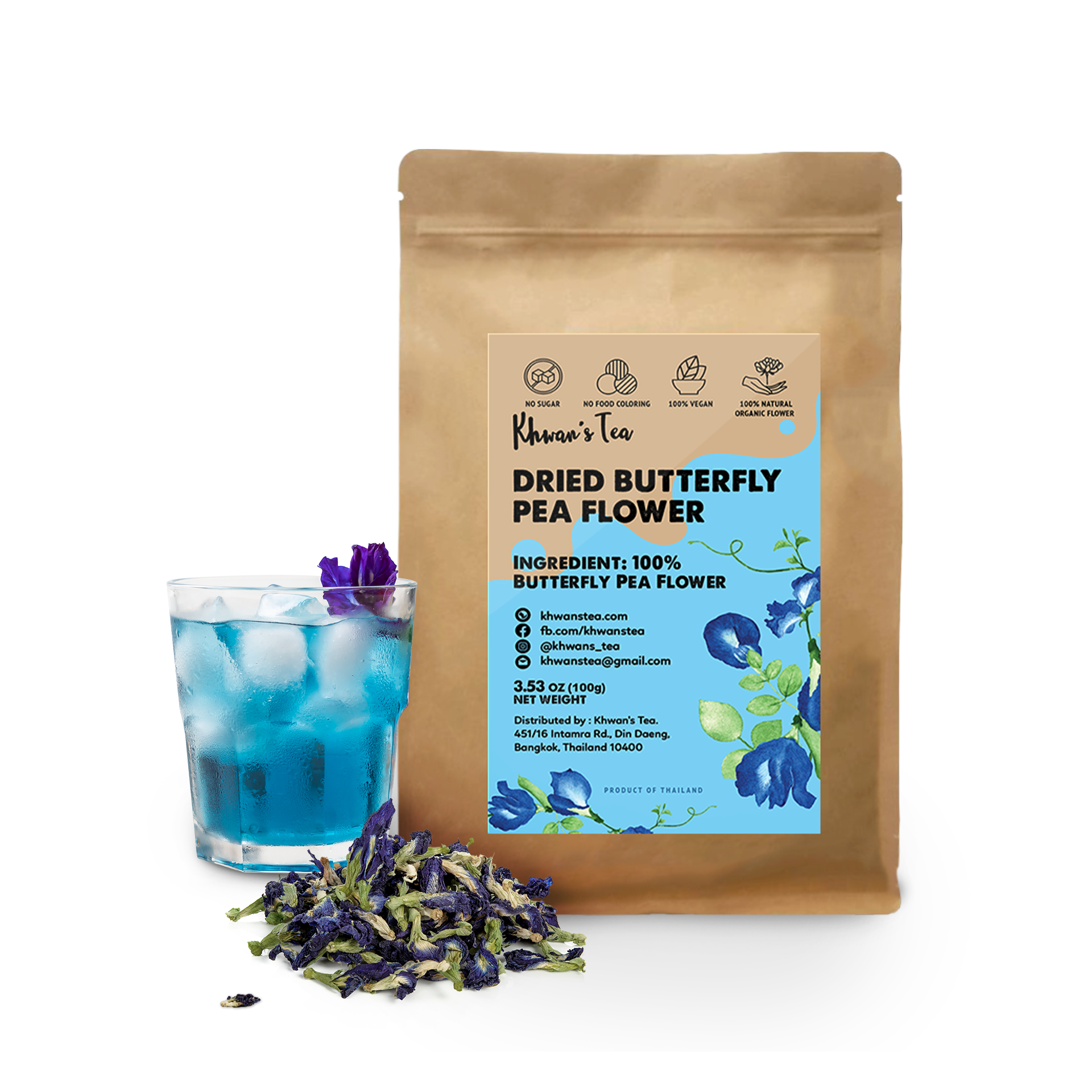 Dried Butterfly Pea Flower Herbal Tea Organic Natural Food Coloring Vegan NON-GMO Healthy Product of Thailand