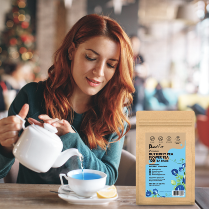 Organic Butterfly Pea Flower Tea 100 Tea Bags, 7oz - Blue Butterfly Pea Flower Powder Ground, Caffeine Free Tea, Non-GMO, Vegan, No Preservatives, Sugar Free - Sourced from Thailand (100 x 2g/bag)