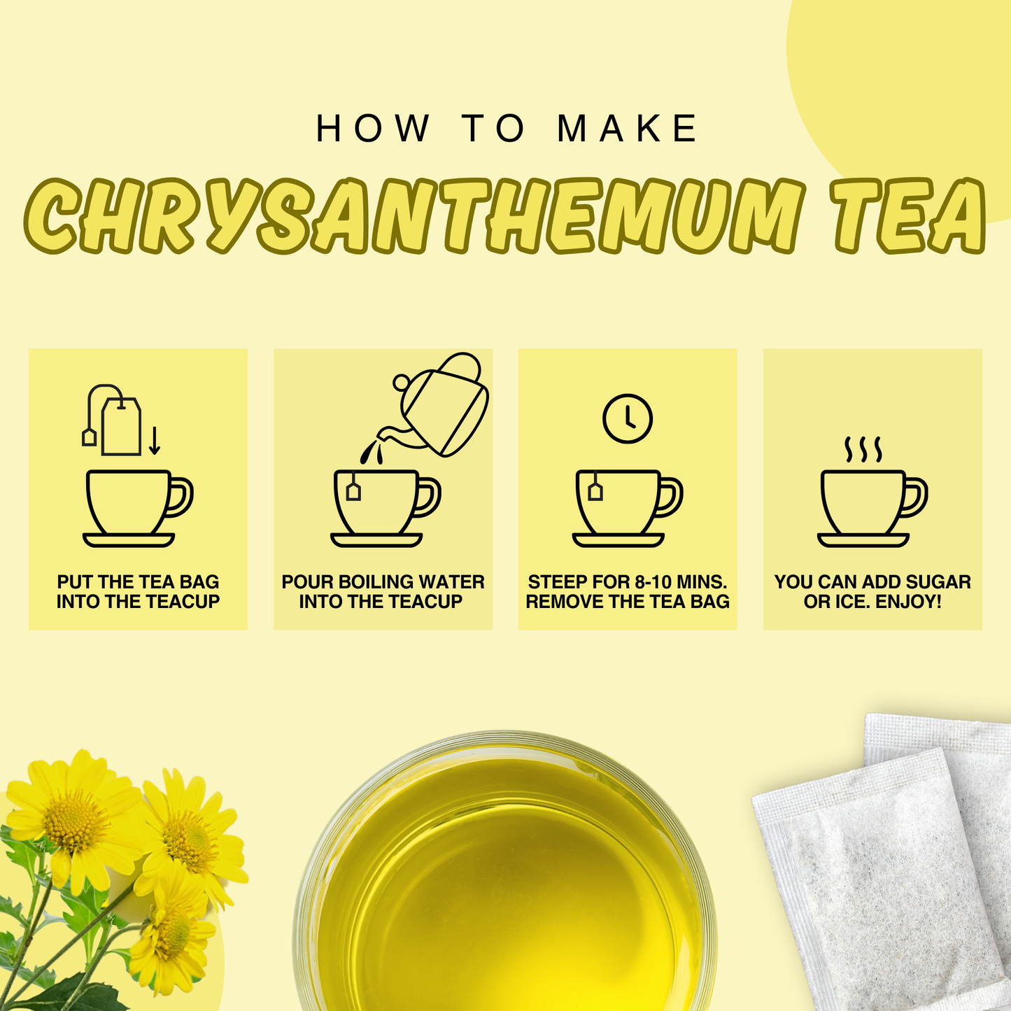 Chrysanthemum Tea 100 Tea Bags, 7oz - Dried Chrysanthemum Flowers Powder Ground, Flower Tea Bag, Caffeine-Free, Non-GMO, Vegan - From Thailand (100 x 2g/Bag)