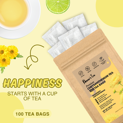 Chrysanthemum Tea 100 Tea Bags, 7oz - Dried Chrysanthemum Flowers Powder Ground, Flower Tea Bag, Caffeine-Free, Non-GMO, Vegan - From Thailand (100 x 2g/Bag)