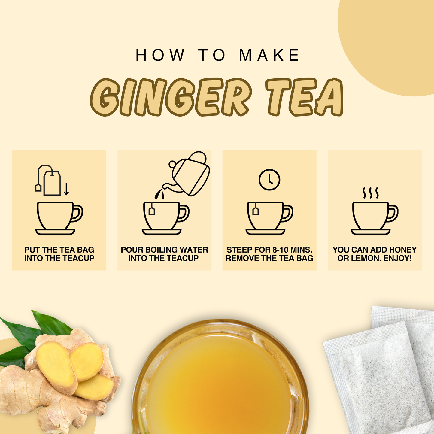 Ginger Tea 100 Tea Bags, 7oz - Organic Ginger Root Powder For Herbal Tea Bags, Caffeine Free Tea Bags, Supports Digestion, Soothing & Spicy (100 x 2g/Bag)