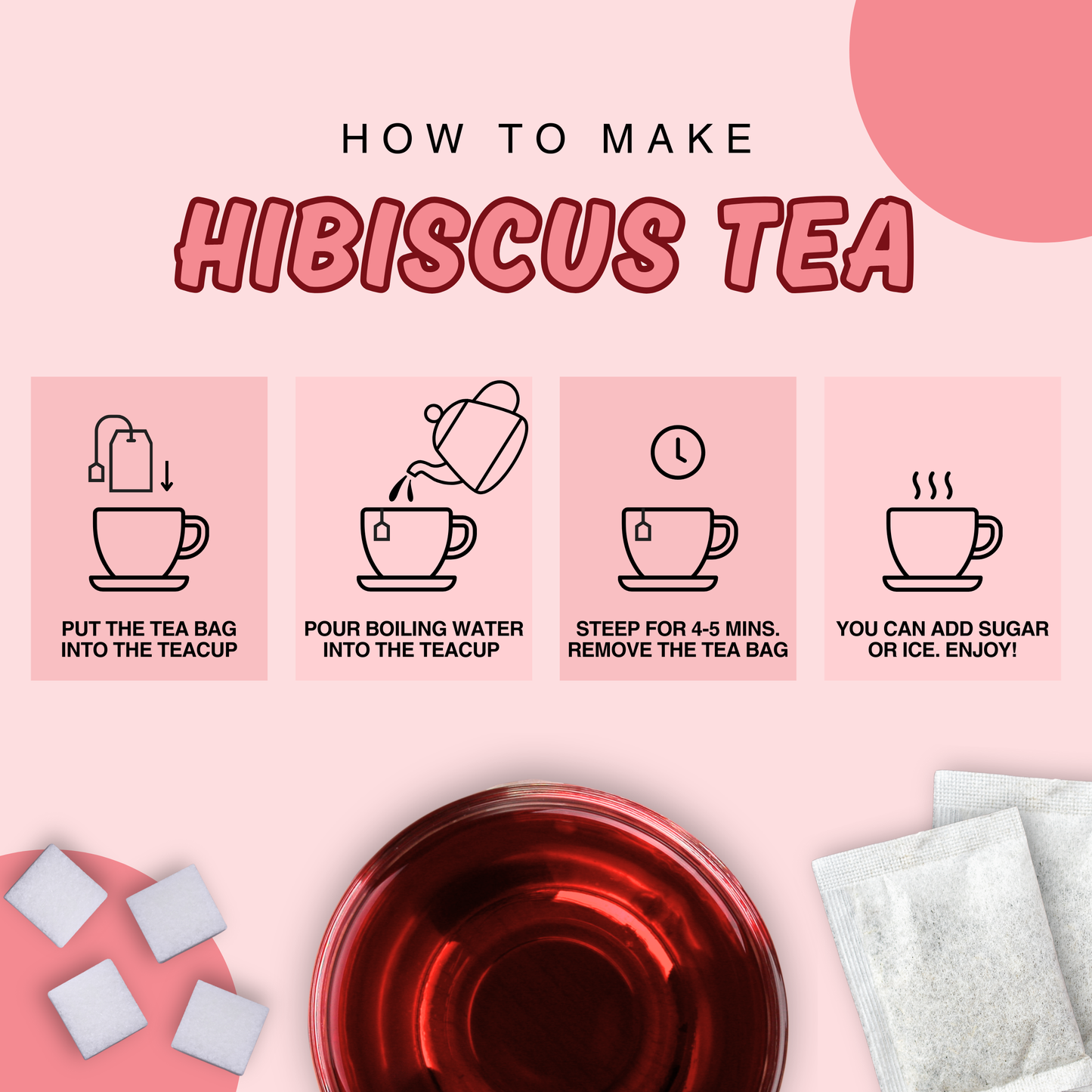 Hibiscus Tea 100 Tea Bags, 7oz - Dried Edible Hibiscus Flowers Powder Ground, Herbal Tea Bag Caffeine-Free Hibiscus Tea Organic Hibiscus (100 x 2g/bag)