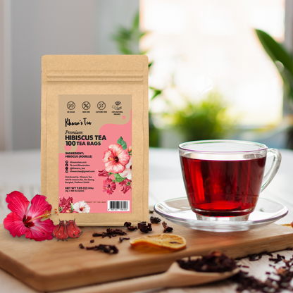 Hibiscus Tea 100 Tea Bags, 7oz - Dried Edible Hibiscus Flowers Powder Ground, Herbal Tea Bag Caffeine-Free Hibiscus Tea Organic Hibiscus (100 x 2g/bag)