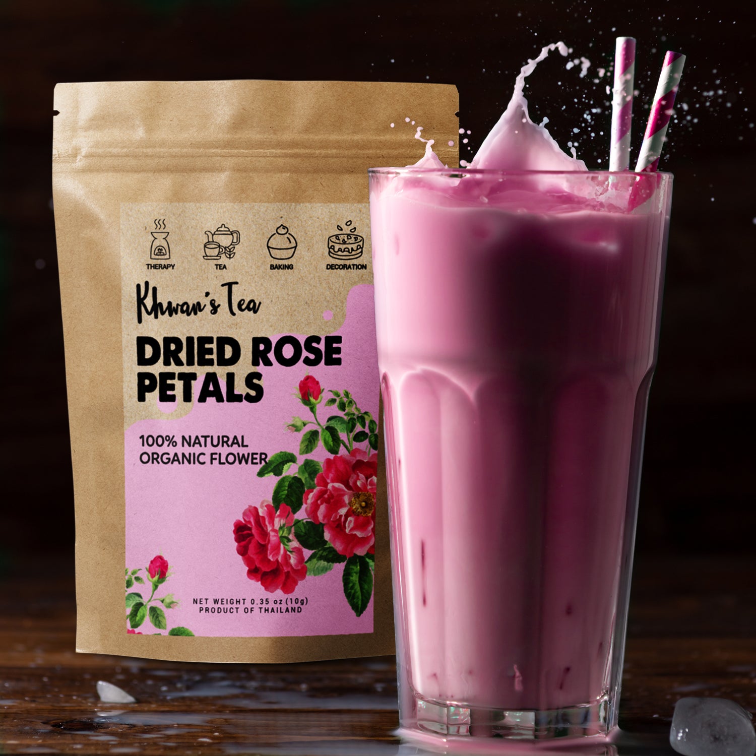 Dried Rose Petals Tea Organic Rose Flower Natural Vegan NON-GMO Healthy Product of Thailand