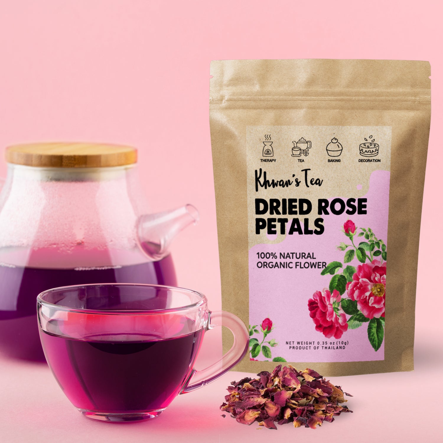 Dried Rose Petals Tea Organic Rose Flower Natural Vegan NON-GMO Healthy Product of Thailand