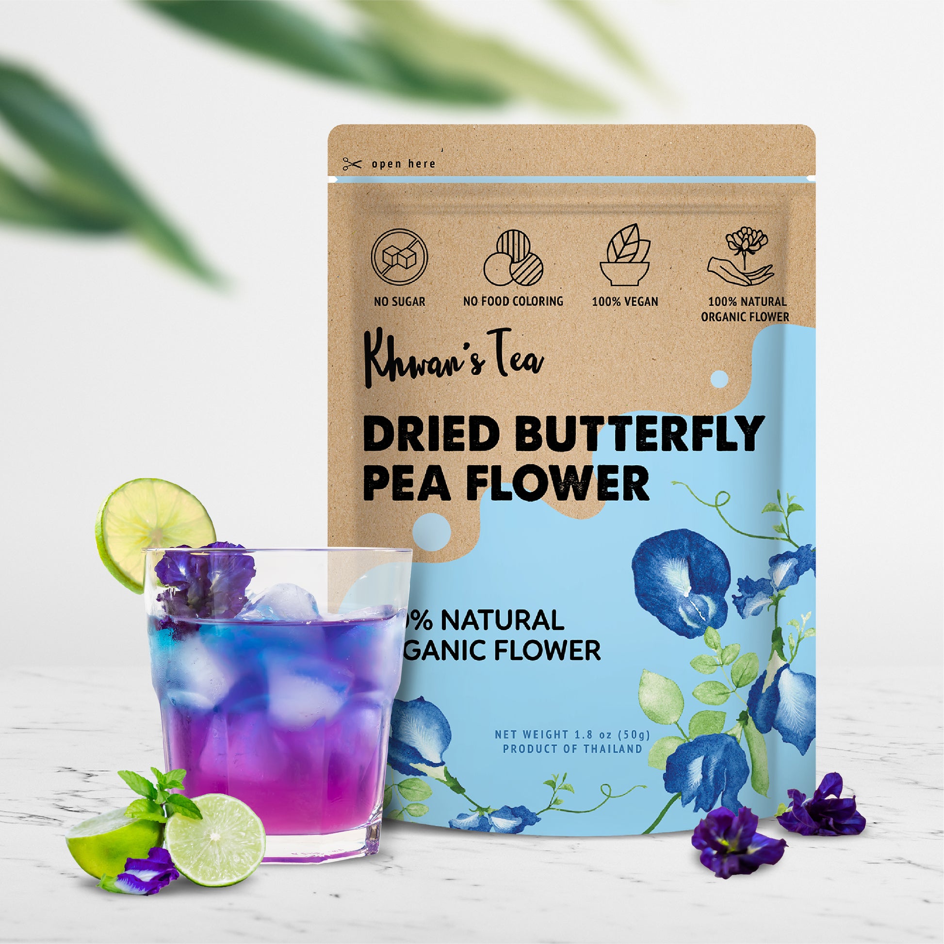 Dried Butterfly Pea Flower Herbal Tea Organic Natural Food Coloring Vegan NON-GMO Healthy Product of Thailand