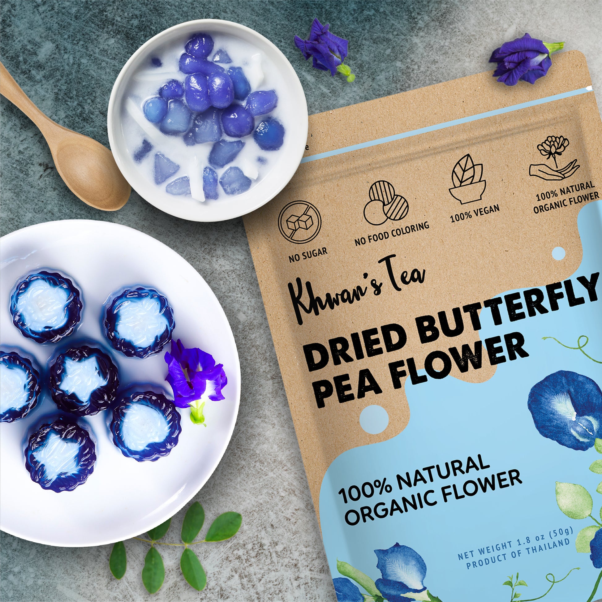 Butterfly Pea Flower Tea, Organic Pure Natural Healthy Herbal Blue Tea  Bags